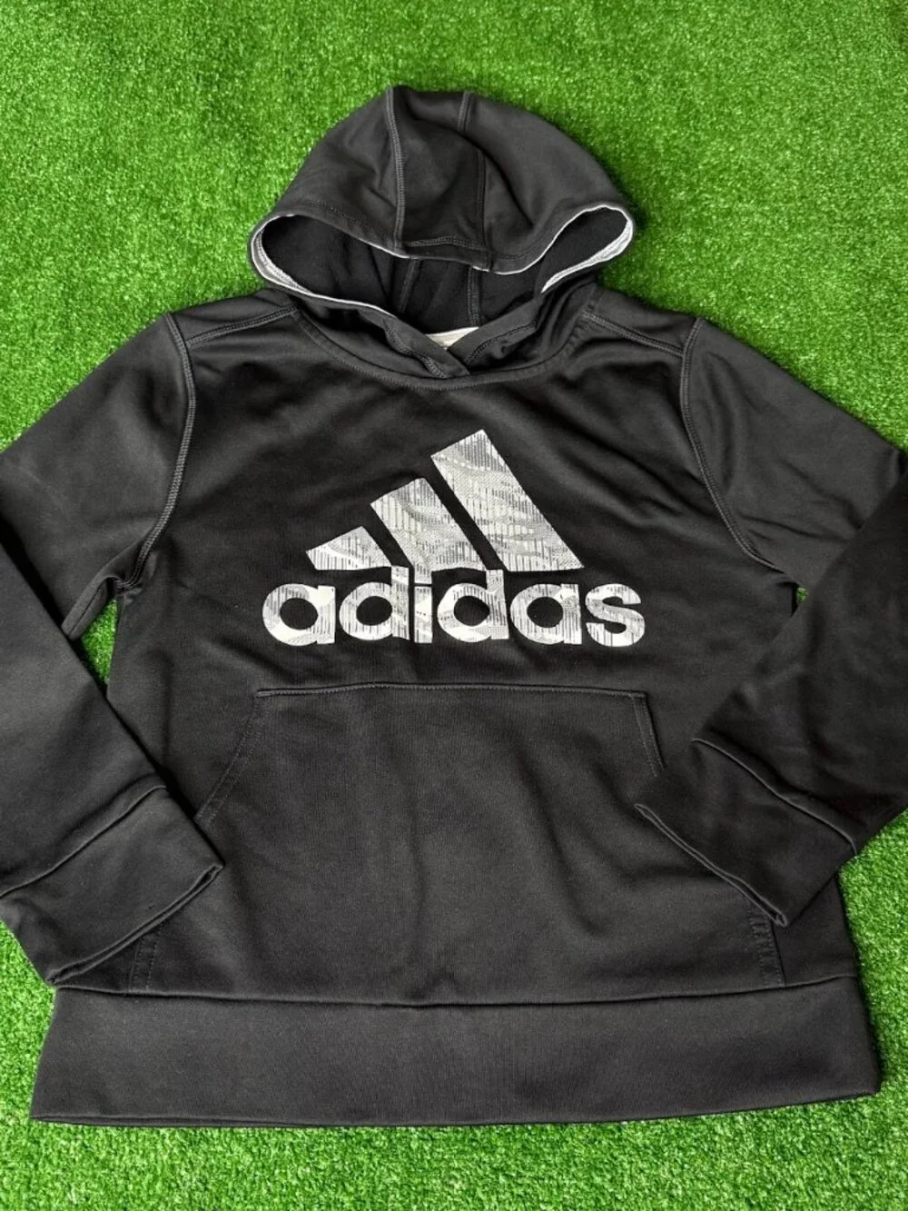 Adidas Youth S (8) Black Fleece Hoodie Sweatshirt Camo Big Logo Pullover